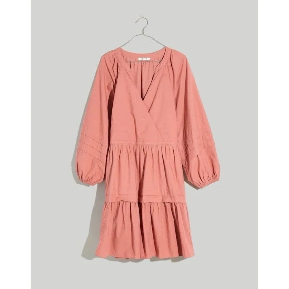 Madewell Large Cotton Poplin Tiered Mini Dress Mauve Boho Cottagecore $128 NWT - Picture 4 of 11